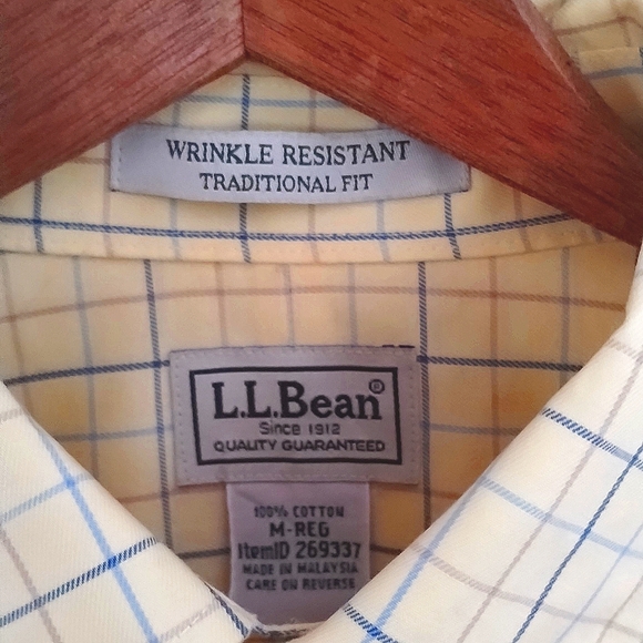 L.L. Bean wrinkle resistant plaid button down, 100% cotton men's traditional fit - Picture 3 of 6